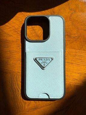 Prada Powder Blue Saffiano Leather iPhone Case with Triangle Logo - iPhone 16